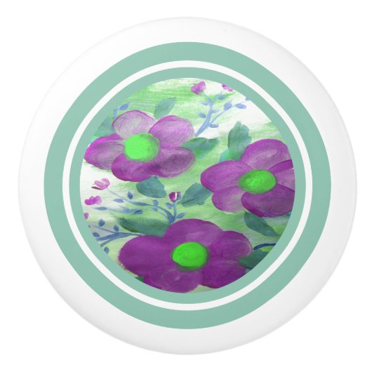 Dunkle Lila Blüte Keramikknauf (Vorderseite)