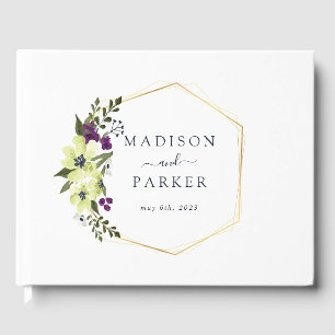 Dunkle Lila Blüten Hochzeit Gästebuch