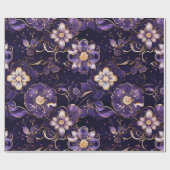 Dunkle Lila Blüten und Imitate Gold Geschenkpapier (Flach)