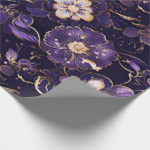 Dunkle Lila Blüten und Imitate Gold Geschenkpapier (Ecke)