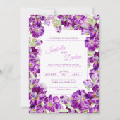 Dunkle lila Blütenwelt Aquarellenhochzeit Einladung (Vorderseite)