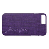 Dunkle Lila Burlap-Rustikale Linse Monogram Case-Mate iPhone Hülle (Rückseite (Horizontal))