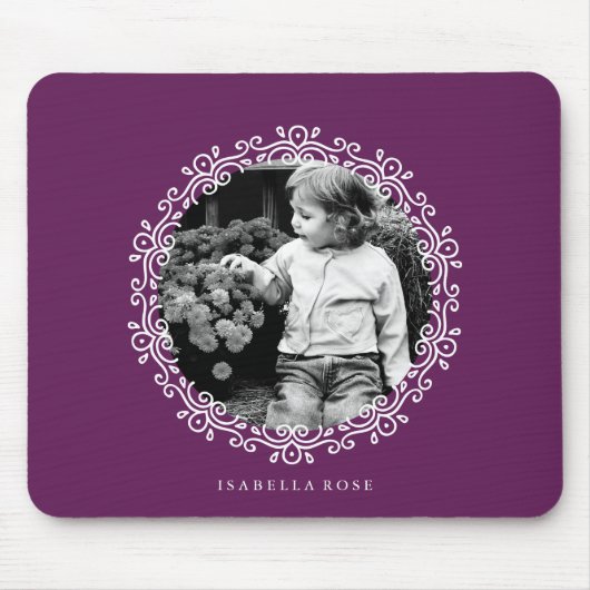 Dunkle Lila Extravagante Wirbel Foto Frame Mousepad (Vorne)
