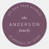 Dunkle Lila Familienname Rücksendeadresse Moderne Runder Aufkleber (Vorderseite)