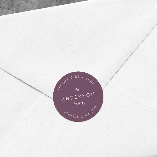 Dunkle Lila Familienname Rücksendeadresse Moderne Runder Aufkleber