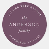 Dunkle Lila Familienname-Rücksendeadresse Runder Aufkleber (Vorderseite)