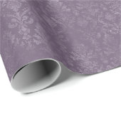 Dunkle Lila Floral Damask Wrapping Paper Rolle Geschenkpapier (Rolleneckpunkt)