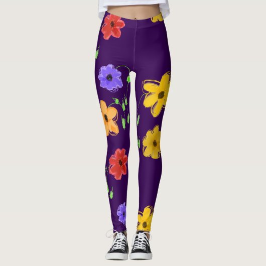 Dunkle Lila Flower Leggings (Vorderseite)