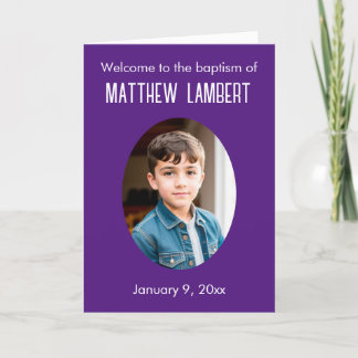 Dunkle Lila Foto Front Polka-Dot geklappte Taufe Programm