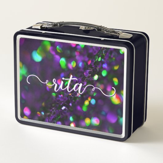 Dunkle Lila Funkeln Metall Brotdose (Rückseite)