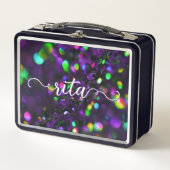 Dunkle Lila Funkeln Metall Brotdose (Vorderseite)