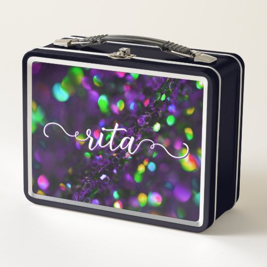 Dunkle Lila Funkeln Metall Brotdose (Vorderseite)