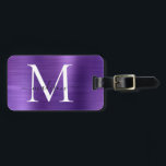 Dunkle Lila gebürstete Metallschrift Monogram Nied Gepäckanhänger<br><div class="desc">Dunkle Lila Violette Bürstenmetall-Monogramm-Niedliche Verpackung Tag</div>