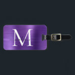 Dunkle Lila gebürstete Metallschrift Monogram Nied Gepäckanhänger<br><div class="desc">Dunkle Lila Violette Bürstenmetall-Monogramm-Niedliche Verpackung Tag</div>