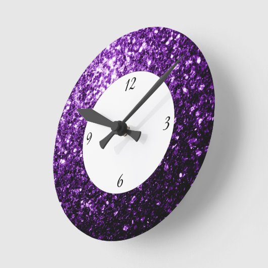 Dunkle Lila Glitzer-Glitzern mit Zahlen Runde Wanduhr (Winkel)
