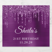 Dunkle Lila Glitzer Tropfen Glam 21. Geburtstag Schaumweinetikett (Einzelnes Label)