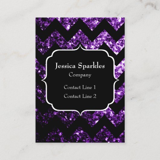 Dunkle Lila Glitzern schwarz Zickzack Monogramm Visitenkarte (Vorderseite)