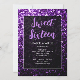 Dunkle lila Glitzern Sweet 16 elegante Schrift Einladung