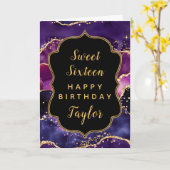 Dunkle Lila Gold Agate Sweet 16 Happy Birthday Karte (Gelbe Blume)
