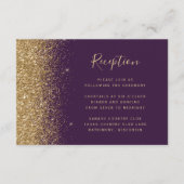 Dunkle Lila Gold Glitzer Hochzeitsempfang Begleitkarte (Vorderseite)