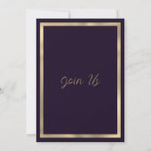 Dunkle lila Gold Luxus-Glitzer-Tropfen Hochzeit Einladung (Rückseite)