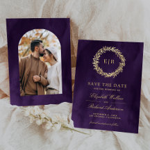 Dunkle Lila-Goldblatt-Zweig-Hochzeitsfoto