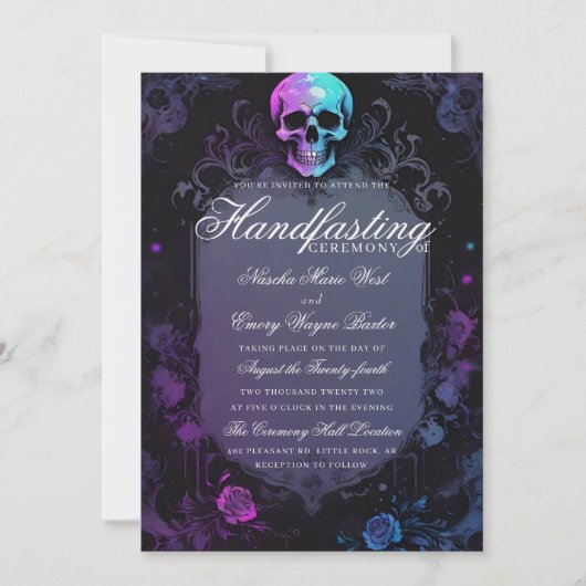 Dunkle Lila gotische Beleuchtung Blumenschäumung Einladung (Vorderseite)