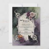 Dunkle Lila gotische Rose Halloween Hochzeitsempfa Einladung (Vorderseite)