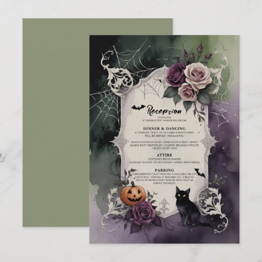 Dunkle Lila gotische Rose Halloween Hochzeitsempfa Einladung (Vorne/Hinten)