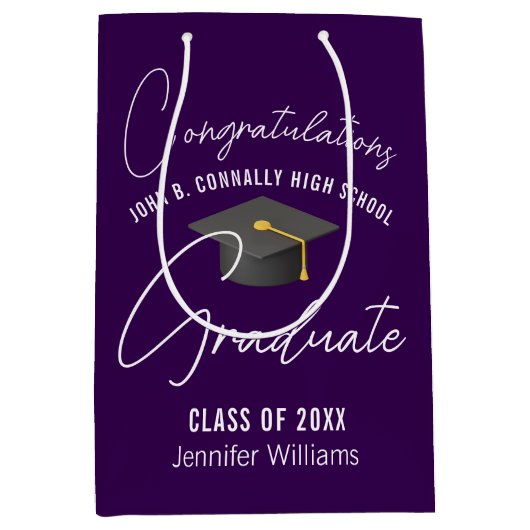 Dunkle Lila Graduate Personalisiert Graduate Party Mittlere Geschenktüte (Vorderseite)