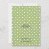 Dunkle Lila hellgrüne Polka Dots Post Wedding Ce Einladung (Rückseite)