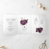Dunkle Lila Hochzeit und Rose Dreifach Gefaltete Einladung (Innenseite)