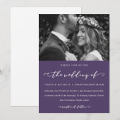 Dunkle Lila Hochzeitkalligrafie und Foto Einladung (Vorne/Hinten)