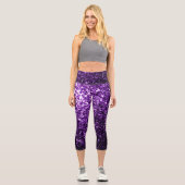 Dunkle Lila Imitate glänzen Glitzer Glitzern Capri Leggings (Vorderseite)