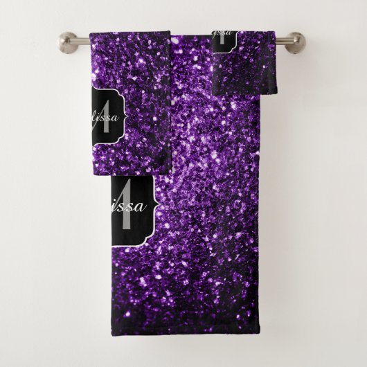Dunkle Lila Imitate glänzen Glitzer Glitzern Monog Badhandtuch Set (Insitu)