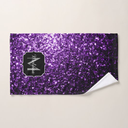 Dunkle Lila Imitate glänzen Glitzer Glitzern Monog Badhandtuch Set (Handtuch)
