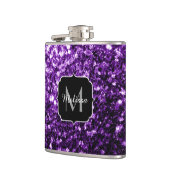 Dunkle Lila Imitate glänzen Glitzer Glitzern Monog Flachmann (Links)