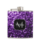 Dunkle Lila Imitate glänzen Glitzer Glitzern Monog Flachmann (Vorderseite)