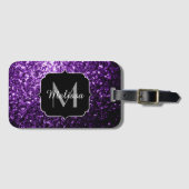 Dunkle Lila Imitate glänzen Glitzer Glitzern Monog Gepäckanhänger (Vorderseite (Horizontal))