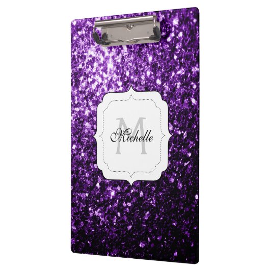 Dunkle Lila Imitate glänzen Glitzer Glitzern Monog Klemmbrett (Links)