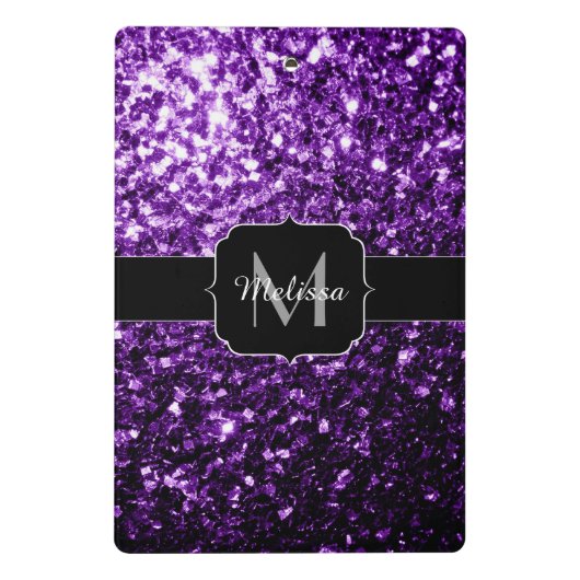 Dunkle Lila Imitate glänzen Glitzer Glitzern Monog Mini Klemmbrett (Rückseite)