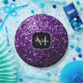 Dunkle Lila Imitate glänzen Glitzer Glitzern Monog Pappteller (Party)