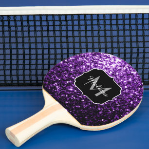 Dunkle Lila Imitate glänzen Glitzer Glitzern Monog Tischtennis Schläger