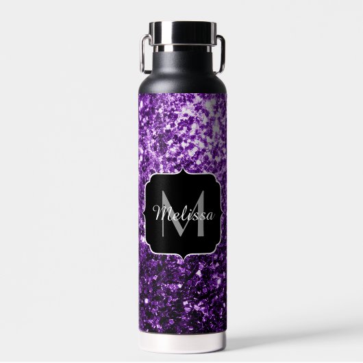 Dunkle lila Imitate glänzen Glitzer Glitzern Monog Trinkflasche (Vorne)