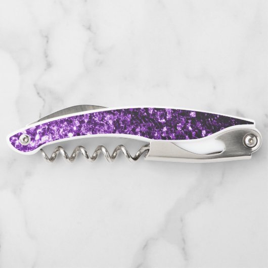 Dunkle lila Imitate Glitzer Glitzern Monogram Kellnermesser (Rückseite)