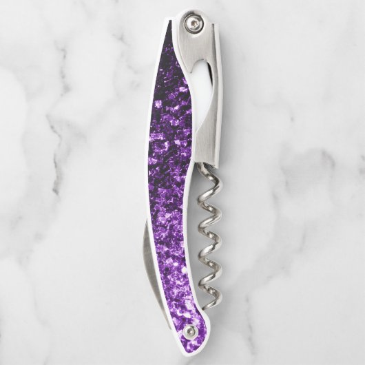 Dunkle lila Imitate Glitzer Glitzern Monogram Kellnermesser (Rückseite)