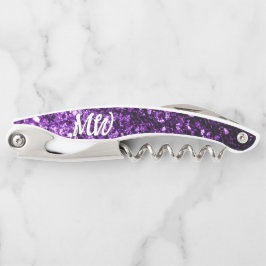 Dunkle lila Imitate Glitzer Glitzern Monogram Kellnermesser