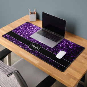Dunkle lila Imitate Glitzer Glitzern Monogram Schreibtischunterlage