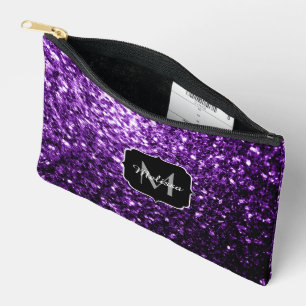 Dunkle lila Imitate Glitzer Glitzern Monogram Zubehörtasche