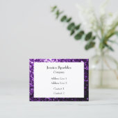 Dunkle Lila Imitate Glitzer Glitzern Rahmen Weiß Visitenkarte (Stehend Vorderseite)